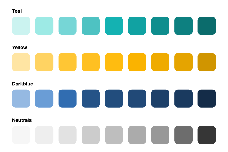 A UI design reference chart displaying a single base color with its various tint and shade variations for interface states.