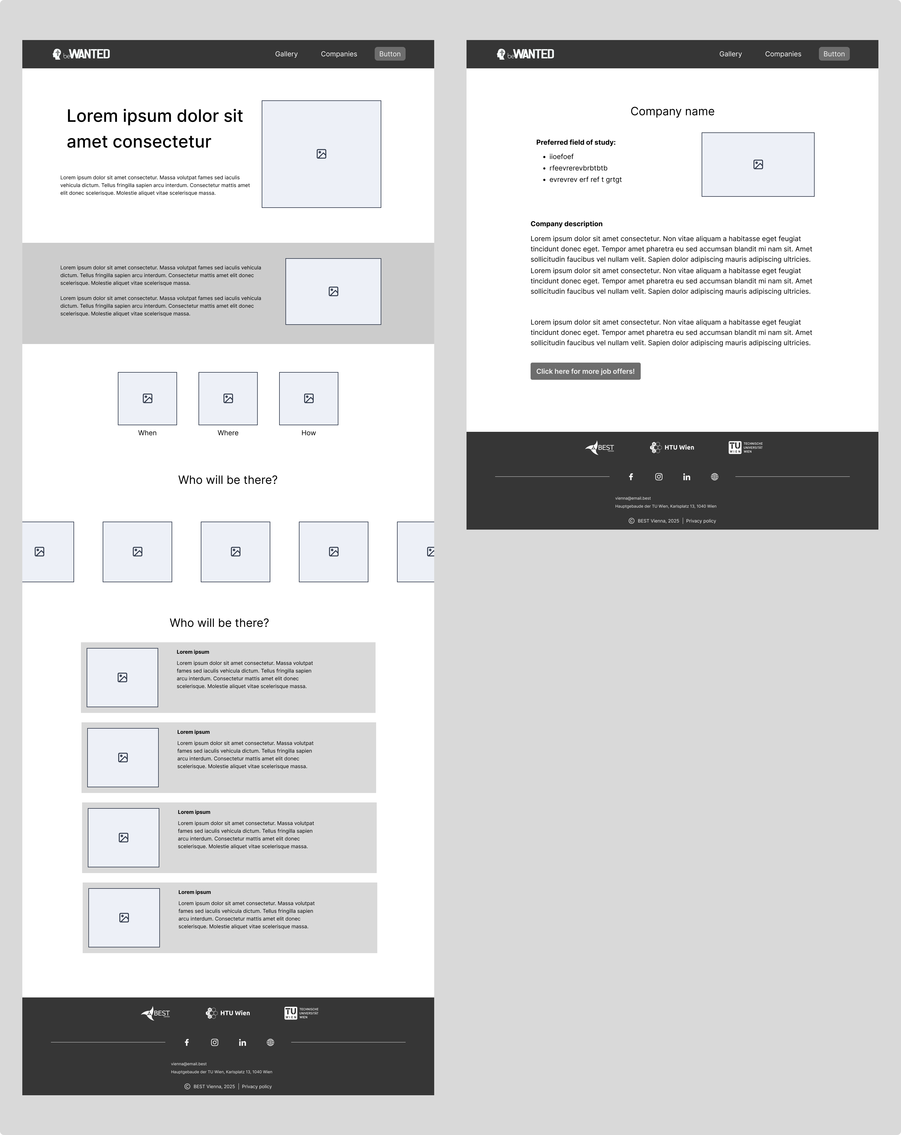 A low-fidelity wireframe layout showing the structural skeleton and placement of UI elements on a webpage.