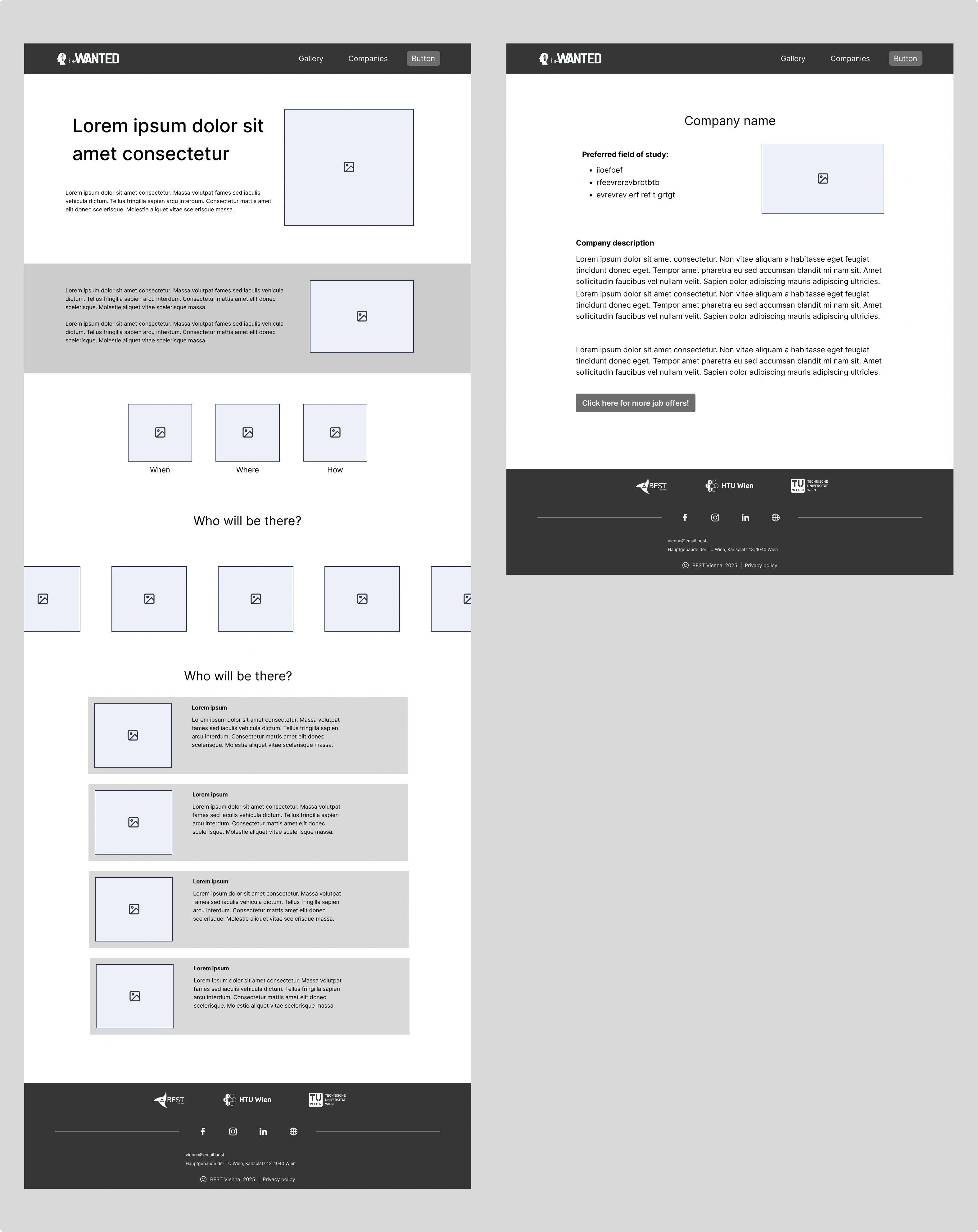 A low-fidelity wireframe layout showing the structural skeleton and placement of UI elements on a webpage.